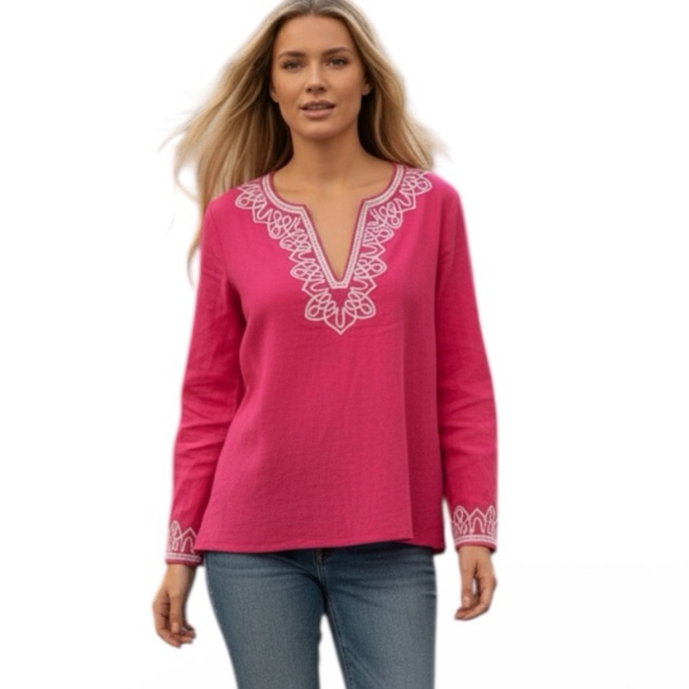 TALBOTS PINK WHITE SUMMER TUNIC TOP XS